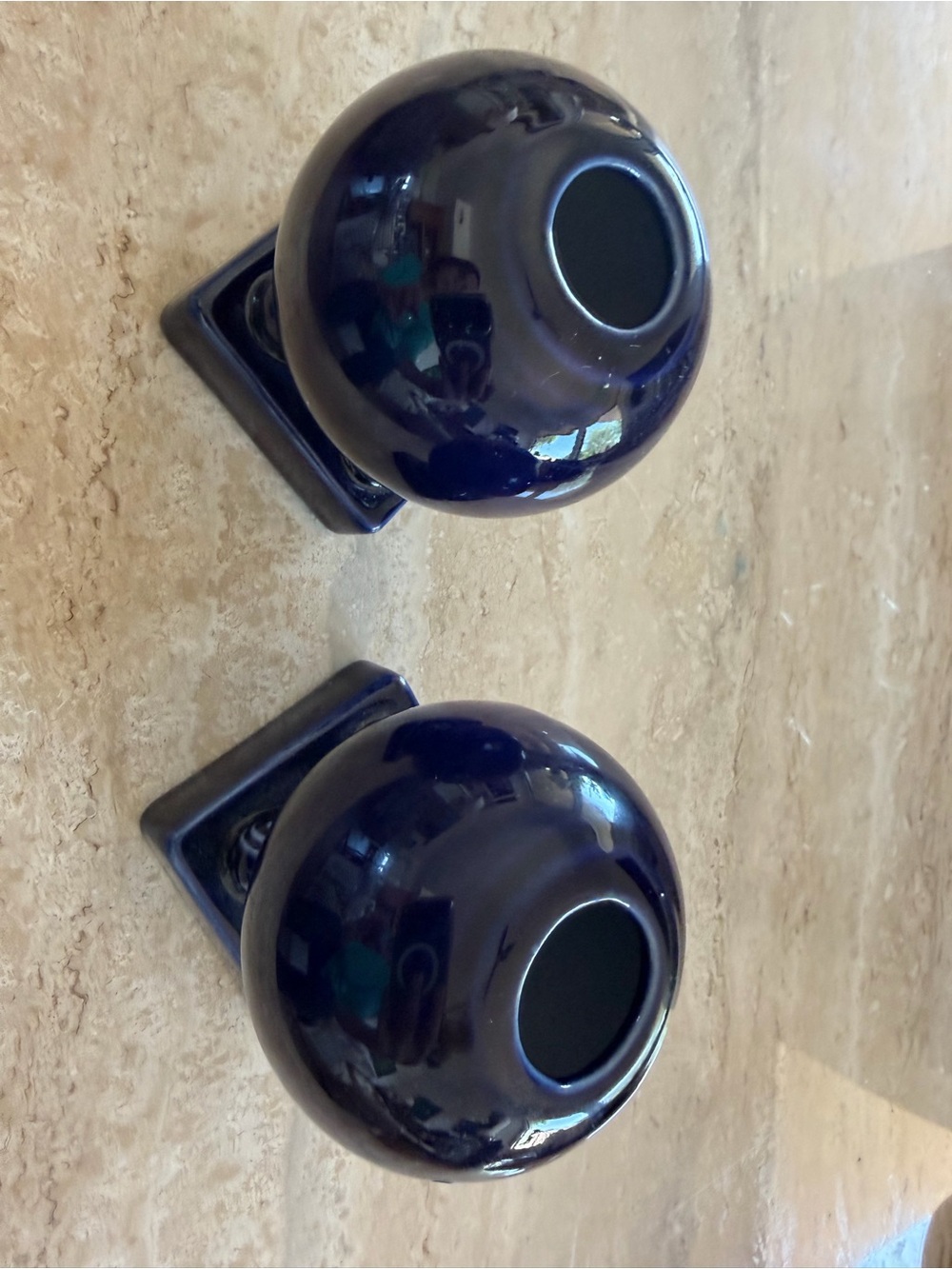 Fiestaware Cobalt Blue Round Ceramic Candleholders - Pair stands 4 inches tall - Picture 3 of 6